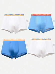 Bộ 4 chiếc quần lót in hình hoạt hình cho bé trai, đồ lót học sinh họa tiết ngộ nghĩnh. - Xanh và trắng - Xem 2