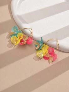 1 Pair Minimalist 3D Flower Earrings Women (Random Petal Colors) - Multicolor - View 5