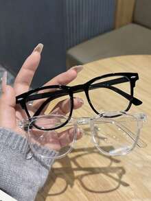 2 Pares/1 Par de Gafas de Moda Redondas Minimalistas de unicolor para Mujer, Material TR, Ligeras y Portátiles, Diseño Estilo Y2K, Adecuadas para el Desplazamiento Diario, Temporada de Regreso a la Escuela, Escenas de Juegos y Looks de Fiesta, Combinando Moda y Practicidad - transparente - Ver 6