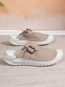 Men's Adjustable Buckle Clog Mules Slippers, Closed Toe Thick Sole Non-Slip Soft Casual Slip On Shoes For Indoor Outdoor Summer Daily Wear - Apricot - View 1