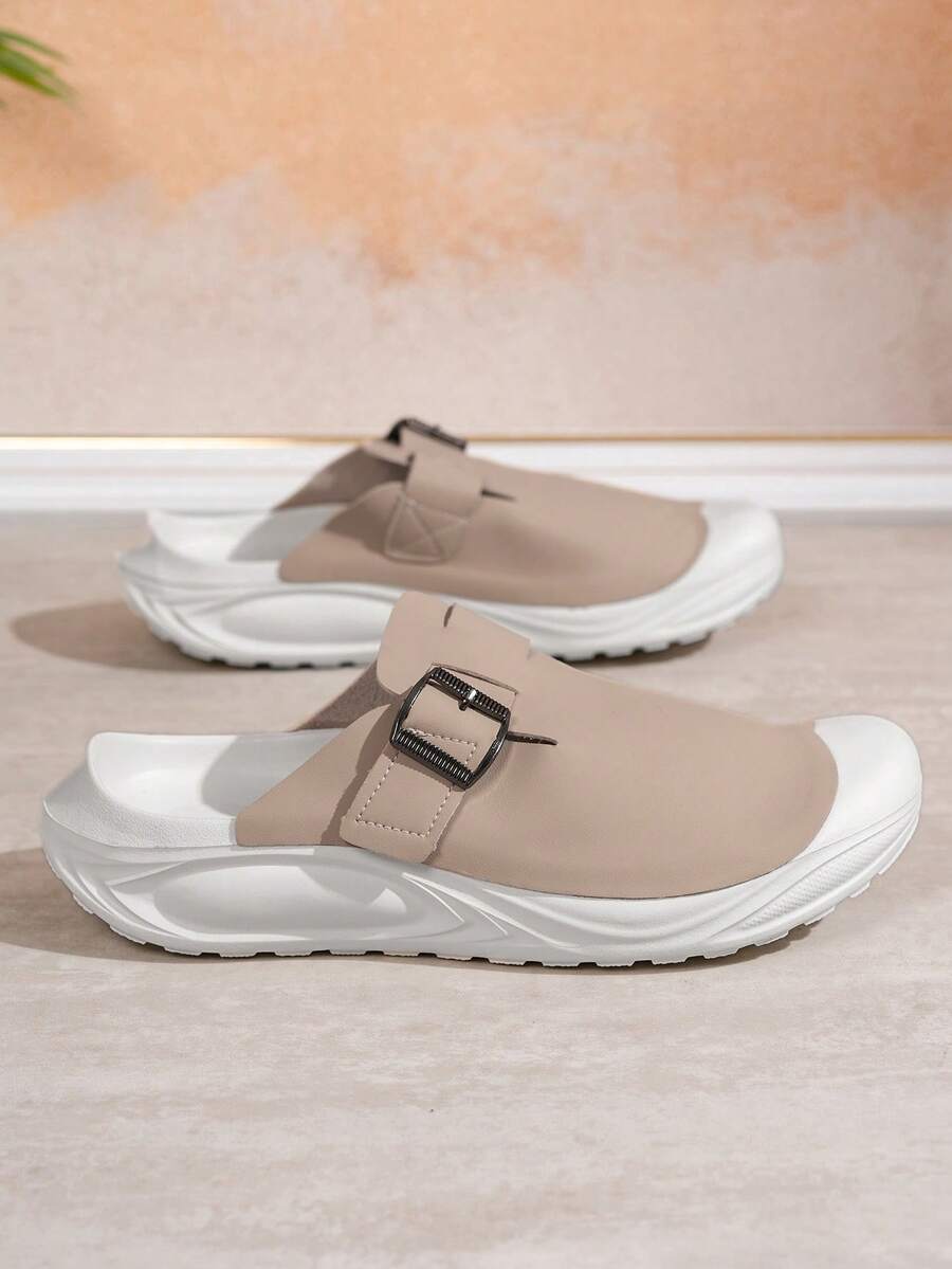 Men's Adjustable Buckle Clog Mules Slippers, Closed Toe Thick Sole Non-Slip Soft Casual Slip On Shoes For Indoor Outdoor Summer Daily Wear - Apricot - View 1