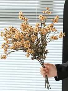 1PC Artificial Silk Flower - Daisy Bouquet, Simulated Bouquet, Suitable For Home, Dining Room, Living Room, Outdoor Garden Decoration, Used For Wedding, Family Garden And Party Decoration, Artificial Flowers, Wedding Flowers, Bridal Bouquet, Wedding Supplies, Wedding Decoration, Decorative Flowers, Spring Decoration - Light Brown - View 2