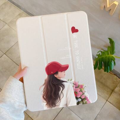 High-Quality Red Hat Girl Element Exquisite Black Anti-Drop Tri-Fold Case With Non-Leakage Logo, Acrylic Backboard, Sleep/Wake Function, Shock-Proof Lens Full Protection, Fashionable And Suitable For Both Men And Women, Ideal Choice For Fashion Enthusiasts, Minimalist And Stylish Tablet Case Compatible With IPad 10.2 8th Gen 2020/Air 11-In.(M2)-2024/Pro11-In.(M4)-2024/10th Generation/11th A16/Pro12.9 /Air 4/5 10.9"/Pro 11"(2022)/Honor/