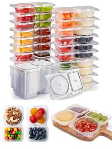 Bộ 10/20/5 hộp đựng đồ ăn nhẹ có nắp đậy, bao gồm túi đựng đồ ăn nhẹ, hũ đựng gia vị hai ngăn di động, hộp đựng đồ ăn nhẹ để kiểm soát khẩu phần nước sốt và nước chấm, nhỏ gọn và dễ mang theo, thích hợp để đựng trái cây, chanh dây, quất, chanh, hộp đựng nước sốt đông lạnh, cốc đựng nước sốt dùng một lần, hộp đựng nước chấm, tuyệt vời cho các buổi tụ họp ngoài trời, cắm trại, tiệc sinh nhật, tiệc bãi biển mùa hè, các hoạt động ngoài trời, đồ dùng nhà bếp. - Trong sáng - Xem 5