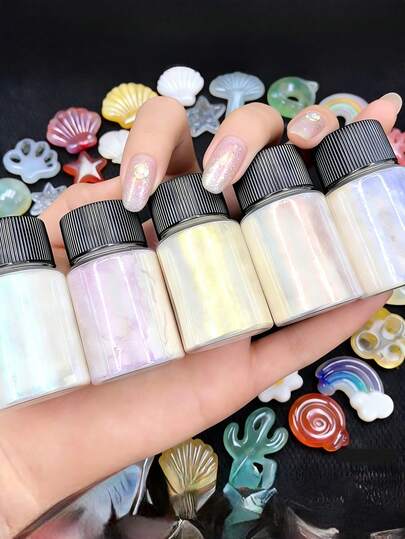 Dofuny 5瓶美人鱼美甲粉，交响乐珠光云母粉颜料，适用于DIY美甲闪粉、肥皂制作、泡澡球、指甲油、汽车油漆、史莱姆制作、珠宝制作配件