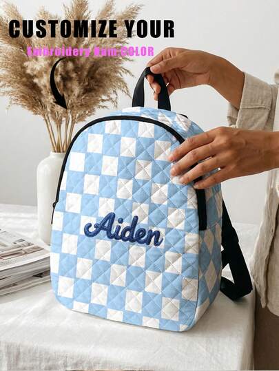 Customized Embroidered Rhombus Backpack, Personalized College Backpack, Travel Backpack, School Backpack, Laptop Bag, Customized Backpack, Casual & Fashionable