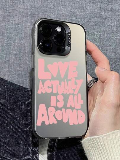 The New Series Of Creative And Fashionable IMD Laser Phone Cases ,Pink Playful 'LOVE ACTUALLY IS ALL AROUND' Text With Heart Accent Patterns, Classic Hybrid Phone Cases With Shock Resistance And Anti Slip, Compatible With Iphone 17/17Air/17Pro/17ProMax, 16/16Plus/16ProMax, 15.14, 13, 12, 11 Series, Suitable For Galaxy S22, S23, S24, S25 PLUS ULTRA Series, Easter Gift, Christmas/Halloween Decoration/Birthday Gift, Couple .Girlfriend, Boyfriend, Friend Or Yourself.