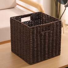 2/1pc Hand-Woven Storage Basket - Large Capacity, Multi-Functional, Cubic Storage Basket, Suitable For Living Room, Bedroom, Home Storage, Dormitory, Storage Box, Organization And Storage, Room Storage, Gift Basket, Gift Box, Home Decoration. - Coffee Brown - View 8