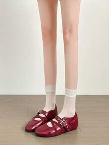 Mocasines planos de mujer con suela antideslizante, de uso diario, de PU, de color negro y rojo, cómodos y de moda - Burdeos - Ver 2