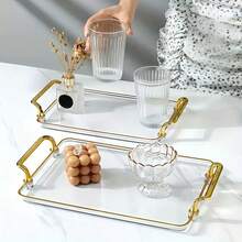 Khay sang trọng trong suốt viền vàng có tay cầm vàng, khay đựng bằng acrylic, khay trưng bày nước hoa cho phòng khách. - A - Xem 5