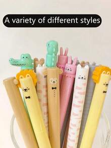 13pcs Erasable Cute Animal Shaped Neutral Pens, Includes Lion, Rabbit And Tiger Patterns, With Erasers, Smooth Writing, Suitable For Students To Practice, Take Notes And Exams - Sets - View 2