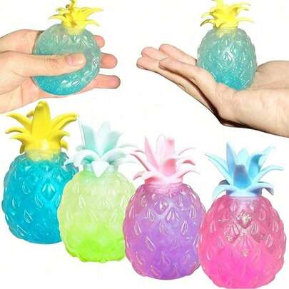 1/2/4pcs Pineapple Shaped Stress Relief Ball, Glowing Fruit Fidget Toy, Sensory Squeeze Toy, Stretch And Squeeze Ball, Finger Pressure Relief Toy, Stress Relief Ball, Birthday Gift, Random Style And Color