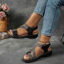Orthopedic Wedge Sandals Women 2026 Wide Width Platform Sandals With Arch Support Ankle Strap Casual Summer Open Toe Hollow Out Comfortable Vacation Shoes - 黑色 - 查看 6