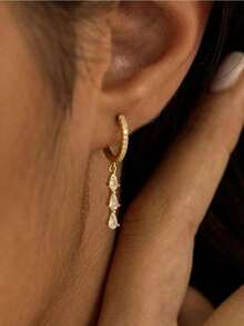 1Pair Dangle Earrings For Women, Preppy Stocking Stuffers For Women Christmas Gifts Dainty Gold Earrings Drop Earrings For Women Hypoallergenic Long Gold Huggie Hoop Earring Small Formal Prom Earring Waterproof Fashion Women Jewelry Hypoallergenic Waterproof Long Gold Huggie Hoop Design, Dainty Small Formal Prom Jewelry, Perfect Preppy Stocking Stuffers Christmas Gift, Daily Wear Party Date Night Accessory - Bạc - Xem 5
