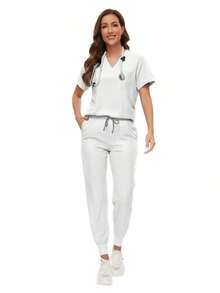 Scrubs Women Nursing Beauty SPA Scrubs Pet Clinic Store Veterinary Dentistry Work Clothes Set High-Quality Nurse Scrub Spring Black - trắng - Xem 7