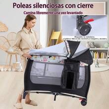 Cuna Corral Plegable Bebé Con Y Mosquitero Y Cambiador, Corral para Bebe Baratos, Corralitos Multifunción,Corral de juegos, Plegable Y Portátil,Cama De Viaje Y Corral De Juegos Exterior,Color Negro - negro - Ver 7