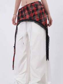 Falda de cintura alta con cordón decorativo, falda versátil con diseño de volantes en el bajo, adecuada para combinar con atuendos familiares, otoño/invierno - Multicolor - Ver 18