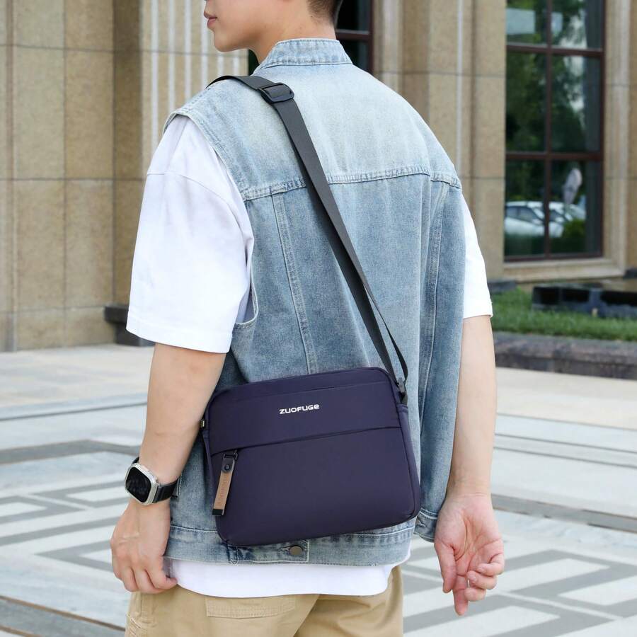 Bolso de hombro minimalista para hombres, bolso de hombro de moda, gran capacidad, maletín de negocios - Azul - Ver 1