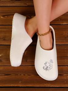 Women's Lightweight EVA One-Piece All-Season Plus Size Unisex Food Service Shoes, Decorative Butterfly Printed Waterproof Non-Slip Slip-On Flats, Comfortable Soft Sole Work Shoes Suitable For Beach, Hiking, Garden, Lab, Slippers - White - View 8