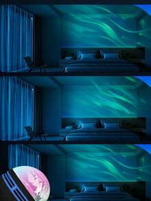 1pc Northern Lights Projector, Type-C Powered With Remote Control, ABS Material, Black, Suitable For Bedroom, Game Room, Party, Holiday Decoration - Multi-color light - View 10