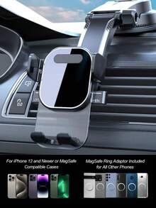 360°旋转通用车载手机支架，带自动夹紧和吸盘底座、重力锁定功能，可安装在仪表盘或空调出风口，带充电接口，防滑设计，适用于4.7-7英寸手机，自动锁定导航手机支架 - A - 查看 12