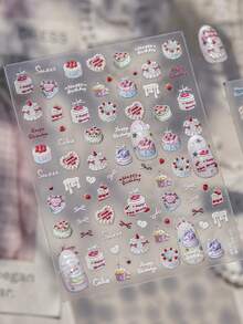 1 Birthday Happy Theme Nail Sticker, Cake Candle Pattern, Gift Design, Self-Adhesive 5D Stereo Cartoon Sticker, Suitable For Home Nail Salon, Women's DIY Birthday Celebration Nail Supplies, Birthday Wishes - Multicolor - View 4