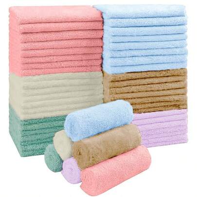 Bộ 8 khăn mặt siêu mềm, khăn lau cao cấp bằng sợi microfiber kích thước 12x12 inch, thấm hút tốt và nhanh khô, chất liệu nhung san hô, khăn lau đa năng dùng cho phòng tắm, khách sạn và phòng tập thể dục.