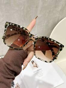 1 pieza Gafas de moda con marco grande cuadrado, diseño de estampado de leopardo - Multicolor - Ver 1