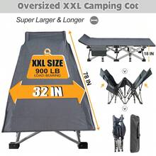 Oversized XXL Adults Folding Sleeping Cot Guest Bed Portable Cots Camping W/ Mat - As Pic - View 2