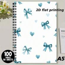 1 cuốn sổ tay xoắn lò xo cỡ A5 màu xanh dương tươi mát, họa tiết nơ và trái tim, thiết kế tối giản và thời trang, giấy mịn giúp viết thoải mái, phù hợp để ghi chép và lưu giữ thông tin hàng ngày, mang đến nét lãng mạn cho những giờ viết của bạn. - C - Xem 3