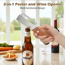 2-In-1 Vegetable & Fruit Peeler With Stainless Steel Blade And Bottle Opener, Wooden Handle Kitchen Tool For Potatoes, Apples, Zucchini, Papaya & Pumpkin - 2個裝 - 查看 6