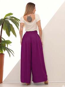 Women's Wide Leg High Waist Wide Leg Pants - 紫色 - 查看 8