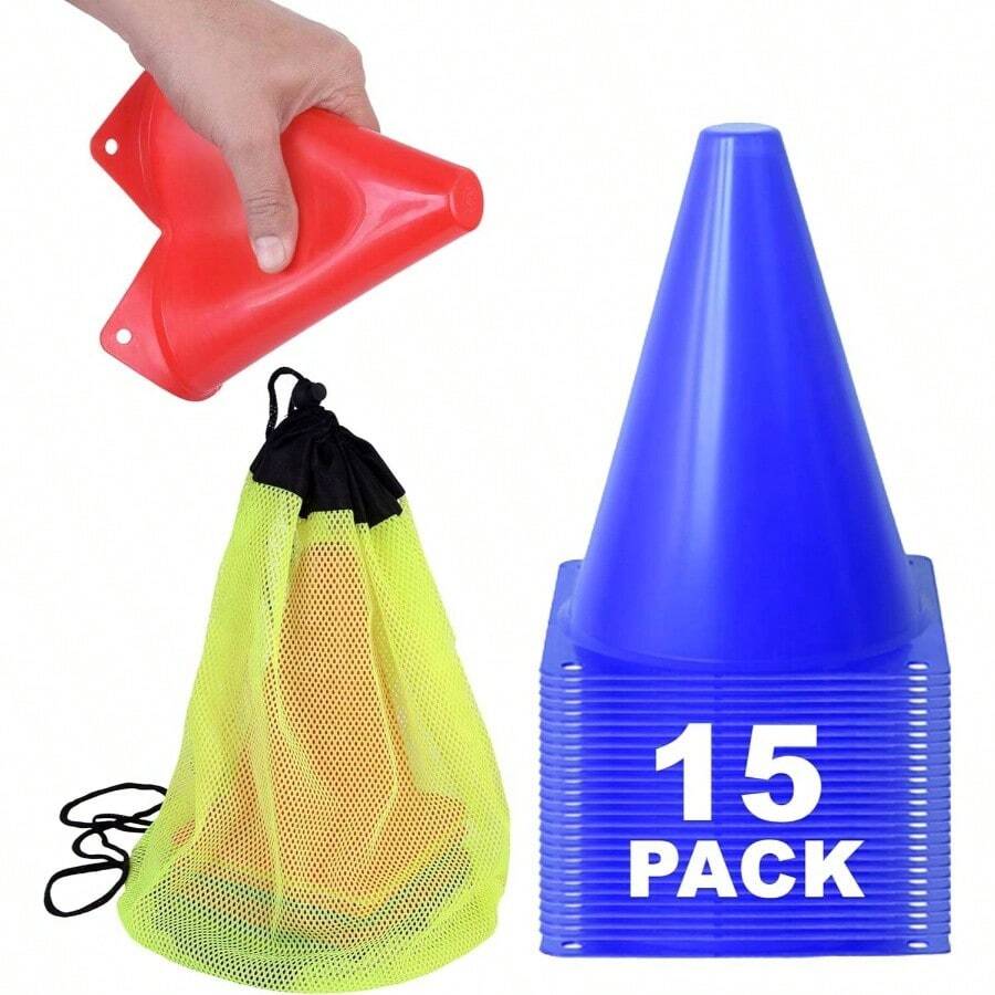 Cones Sports Training, Inches Tall Visible, Durable And Easy To Handle Sports Cones, All Kinds Of Training Cones Activities And Field Practice Sport - 15 Pack, Blue - View 1