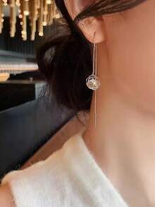 1件长流苏耳环，奢华小众设计，独特简约优雅耳环 - 金黃色 - 查看 3