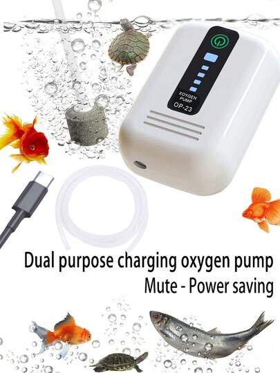 便携式USB氧气泵，可充电两用超静音迷你鱼缸泵，适用于小型水族箱或龟缸增氧，内置锂电池，适用于鱼缸、水族箱、户外钓鱼配件