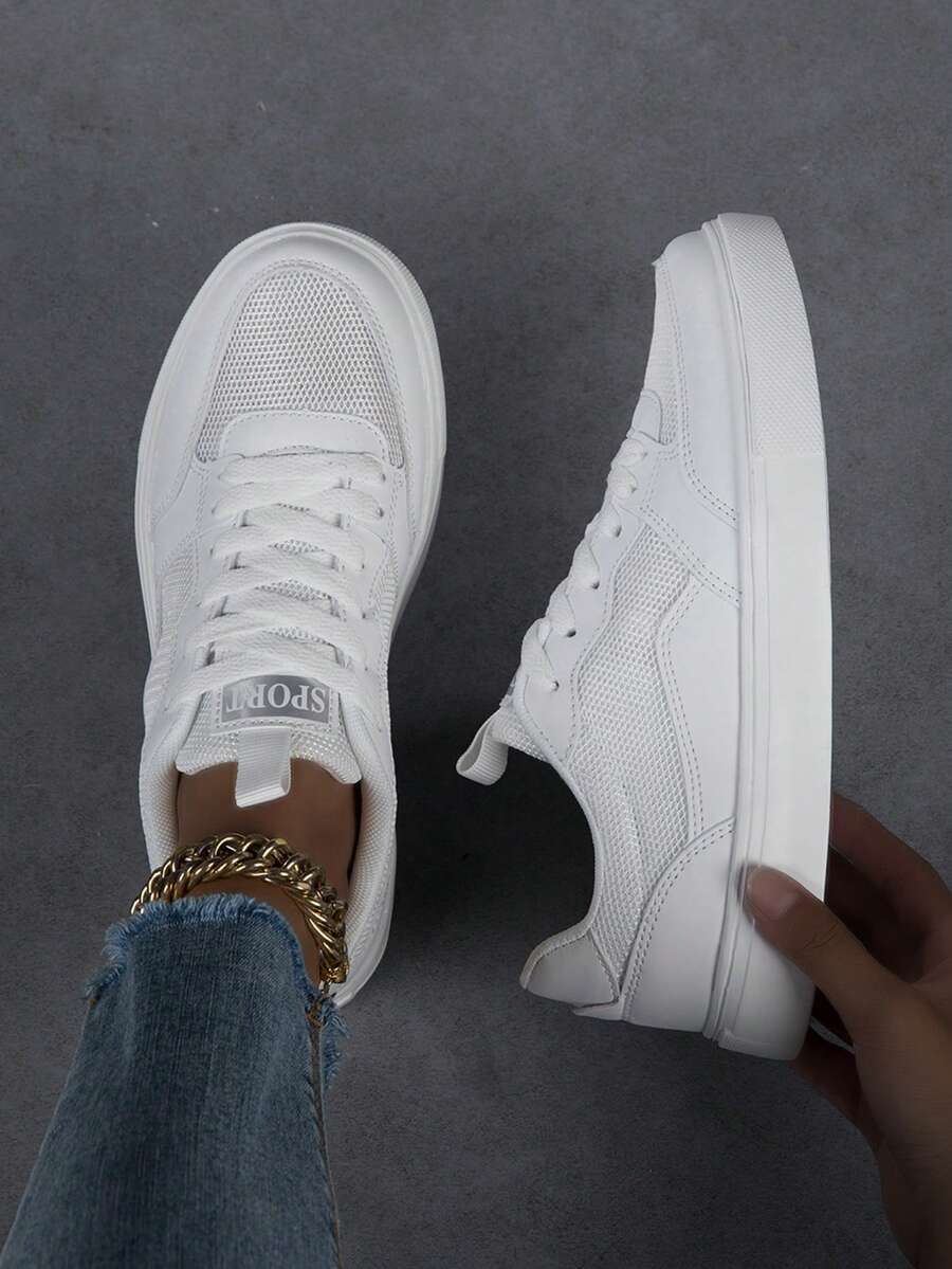 女士休闲鞋、时尚运动鞋、街头风轻便滑板鞋 - 白色 - 查看 1