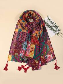 1 buah Syal Linen Wanita dengan Rumbai dan Motif, Cocok untuk Pantai, Liburan, dan Kehidupan Sehari-hari, Menambah Sentuhan Gaya Anda, Sepanjang Musim, Liburan, dan Perlengkapan Penting untuk Perjalanan - MultiWarna - View 2