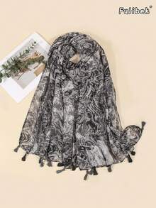 1 chiếc khăn choàng nữ bằng vải lanh có tua rua, thích hợp cho bãi biển, kỳ nghỉ và sinh hoạt hàng ngày, giúp tôn lên phong cách của bạn, phù hợp cho mọi mùa. - màu xám đen - Xem 5