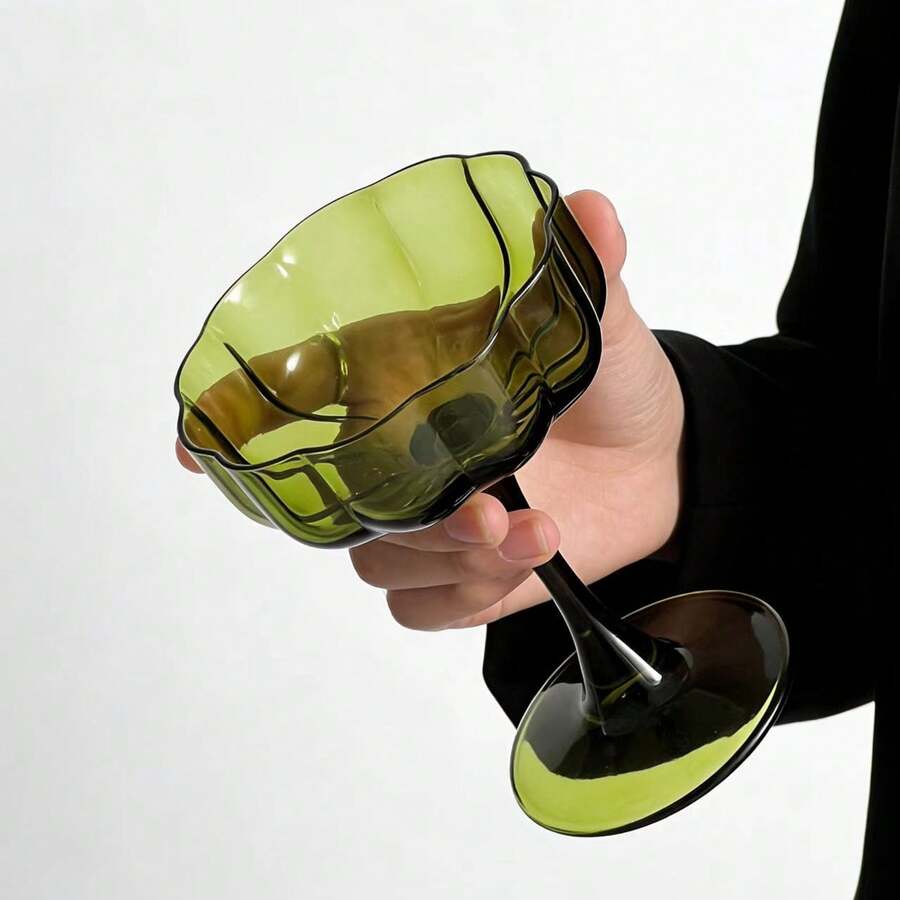 1 Peça Copo de Suco de Vidro com Formato de Pétalas Verde Lótus Vintage Elegante e de Alto Valor, Copo de Bebida, Adequado para Chá de Café da Manhã e Brunch - Multicolorido - Visão 1