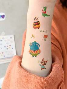 9 Sheets Body Art Temporary Tattoo Stickers, Perfect For Women. Cute And Fun Cartoon Animal Pattern, Waterproof Fake Tattoo, Lasting 2-5 Days. Can Be Used On Fingers, Hands, Arms, Neck, Chest, Waist And Legs. Perfect For Parties, Gifts. Easy To Use And Remove. - Multicolor - View 2