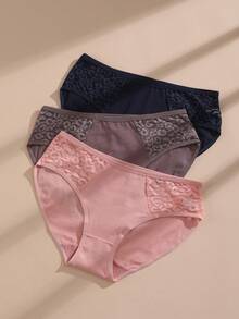 10PCS Low Waist Solid Color Cotton Panties For Women Sexy Floral Lace Triangle Panties Comfortable And Breathable Sports Underwear Lingerie Daily Wear Sports Yoga Cheeky Briefs - 彩色 - 查看 4