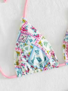 Bộ bikini buộc dây cổ họa tiết hoa nhí gợi cảm, thanh lịch dành cho nữ, thích hợp cho những dịp đi biển, du lịch, dự tiệc, hàng mới về mùa xuân/hè. - Nhiều màu - Xem 5