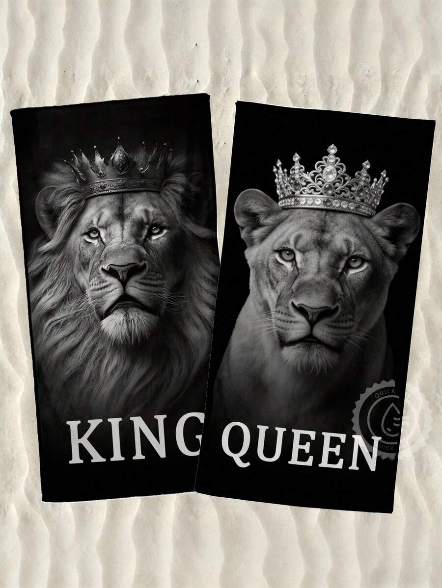 2条/1条黑白狮子情侣沙滩巾，超柔软微纤维沙滩巾 - 速干、轻便，是游泳、健身和瑜伽的理想之选 - 完美的旅行伴侣，健身房毛巾。趣味设计，速干面料，超大尺寸沙滩巾，情人节礼物，送给伴侣的最佳礼物。 - 彩色 - 查看 1