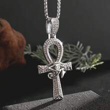 Elegant & Luxurious Golden-Tone Cubic Synthetic Zirconia Ankh Eye Of Horus Pendant Necklace - Egyptian Symbolism For Protection & Eternal Life, Sparkling Accents, Durable Chain For Daily Wear & Parties, Women's Fashion Jewelry Gift, Egyptian Jewelry, Symbolic Gift, Intricate Detailing, Stylish Accessory, Statement Piece, Gift Shoppers - 金色 - 查看 2