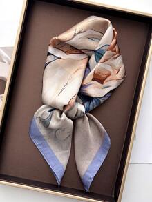 26.77英寸（68厘米）丝滑印花方巾，女士时尚透气多功能头巾/颈巾配饰，1条装 - 彩色 - 查看 3