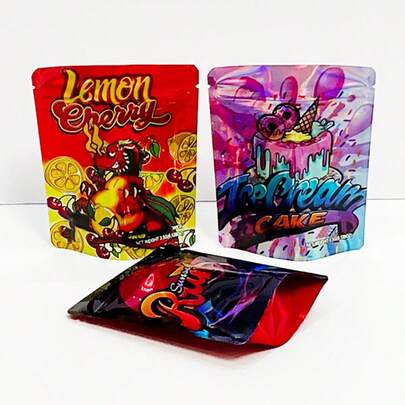 100个彩色激光光泽铝箔袋 - 防异味可重复密封袋，适用于糖果、零食、消耗品包装，3.5克混合图案拉链铝箔袋，防异味可重复密封拉链袋，铝箔防水袋，全息激光塑料包装袋，礼品包装袋和干草袋（色彩鲜艳），食品储存袋，光泽袋