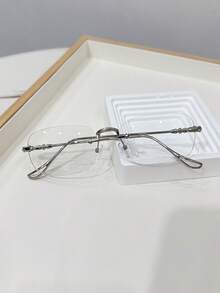 1pc Men's Casual Retro Square Frameless Silver Fashion Eyeglasses, Suitable For Daily Wear And Street Photography - Silver - View 2