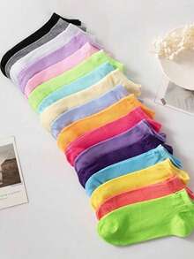 20/5 Pairs Women Candy Color Heart Bow Striped Comfortable Casual Short Socks, Suitable For Valentine's Day Gift Or Matching, Random Colors (Multiple Combinations Available) - Multicolor - View 2