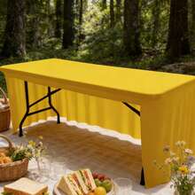 1 件装长方形弹力桌布，弹力桌裙，涤纶氨纶材质 - 黃色 - 查看 5