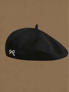 1pc Unisex Beret Hat, Couple Style Casual Beret - Black - View 5